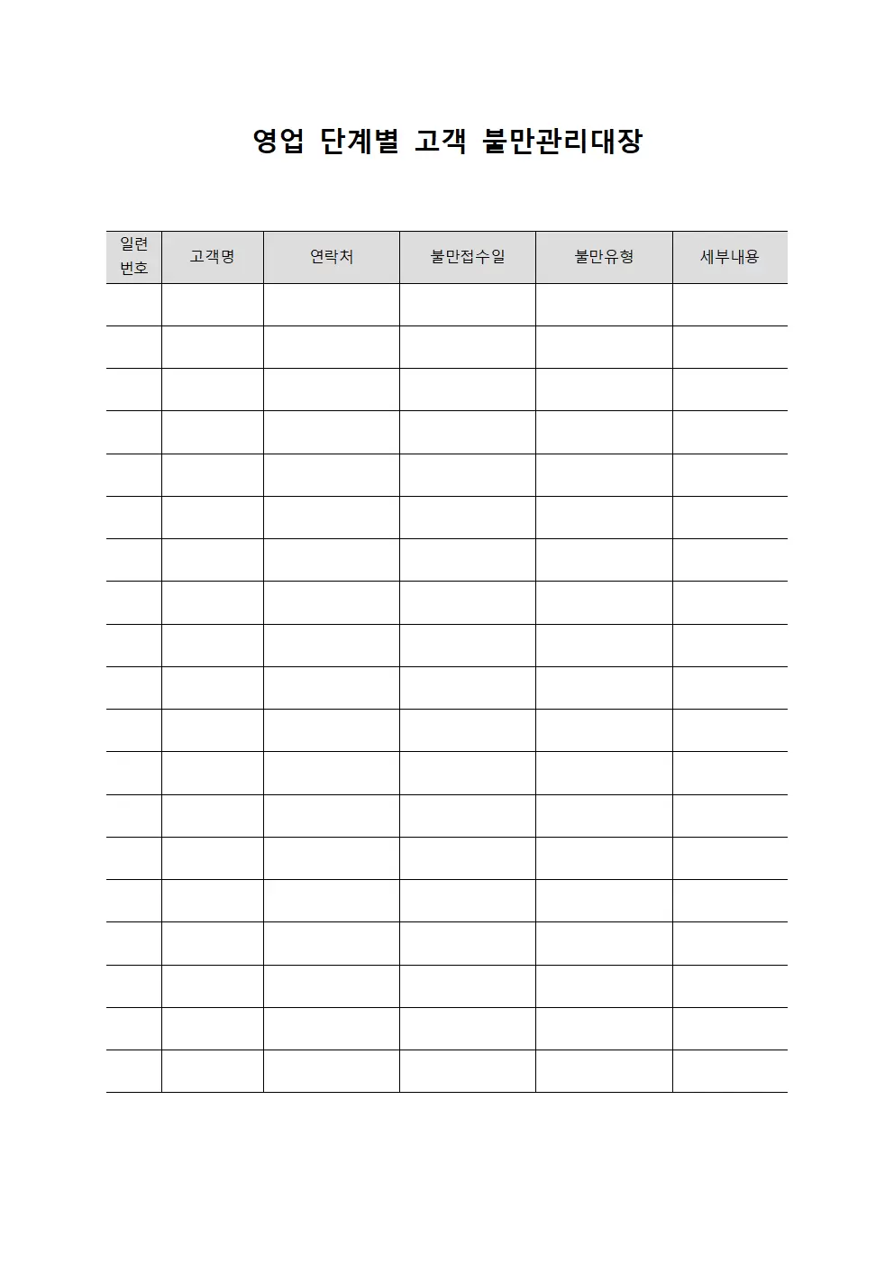영업 단계별 고객 불만관리대장