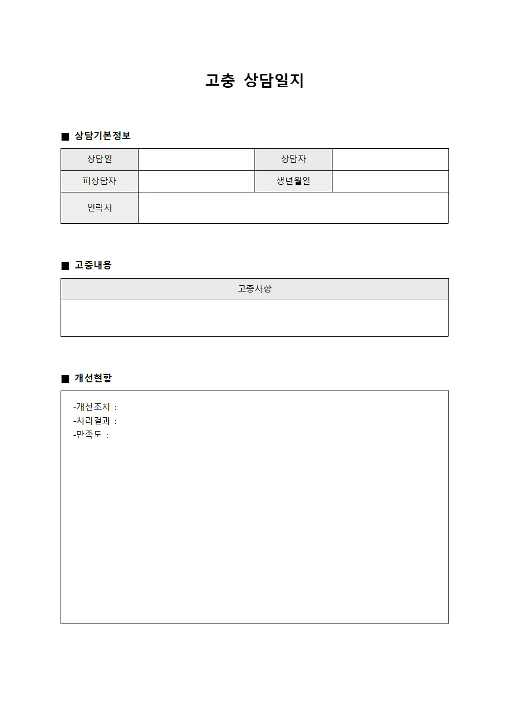 고충상담일지 - 고객만족도 및 개선현황