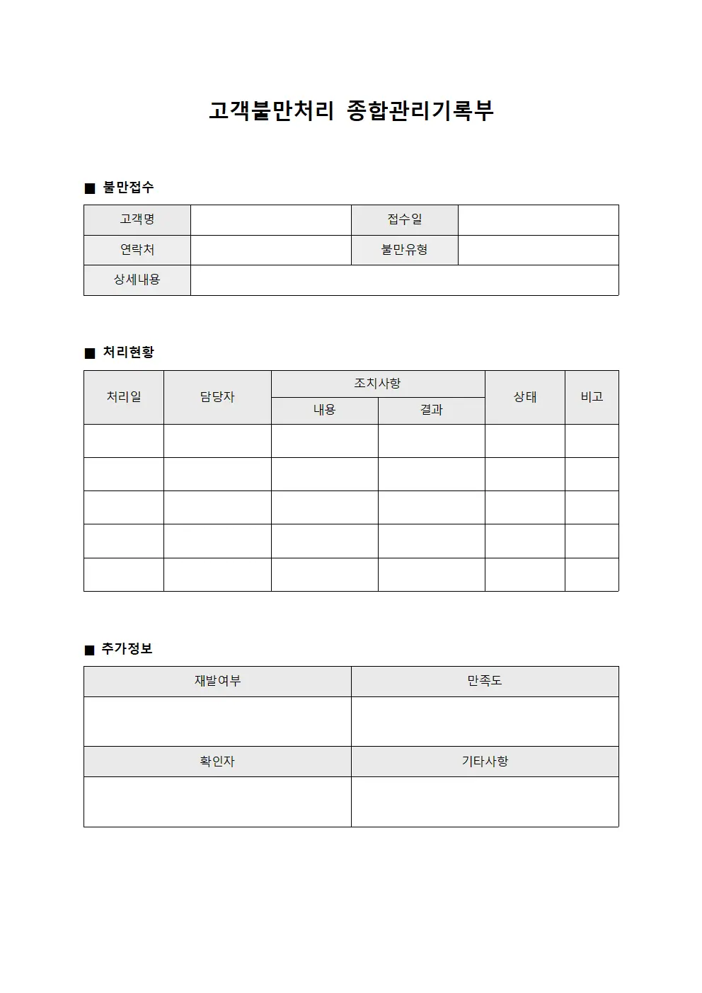 고객불만처리 종합관리기록부