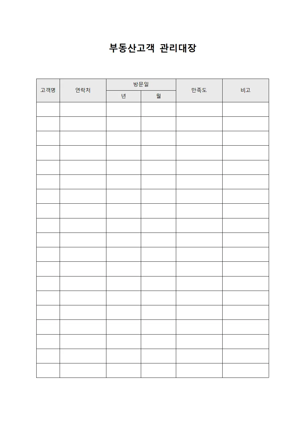 부동산고객관리대장 (이용자만족도평가)