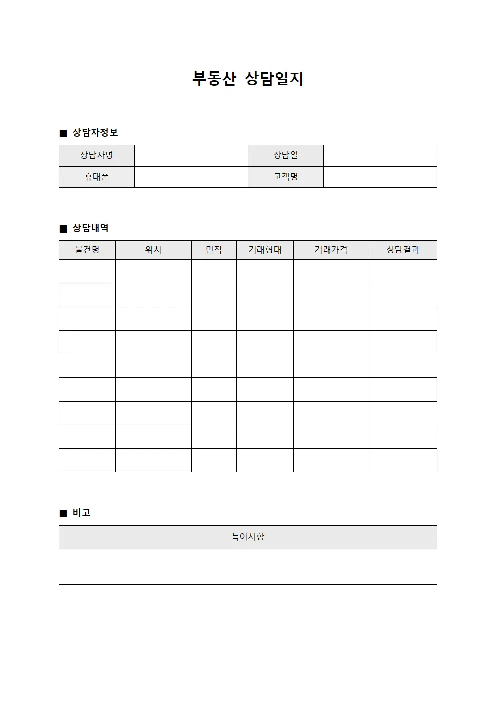 부동산상담일지 - 거래액정산내역