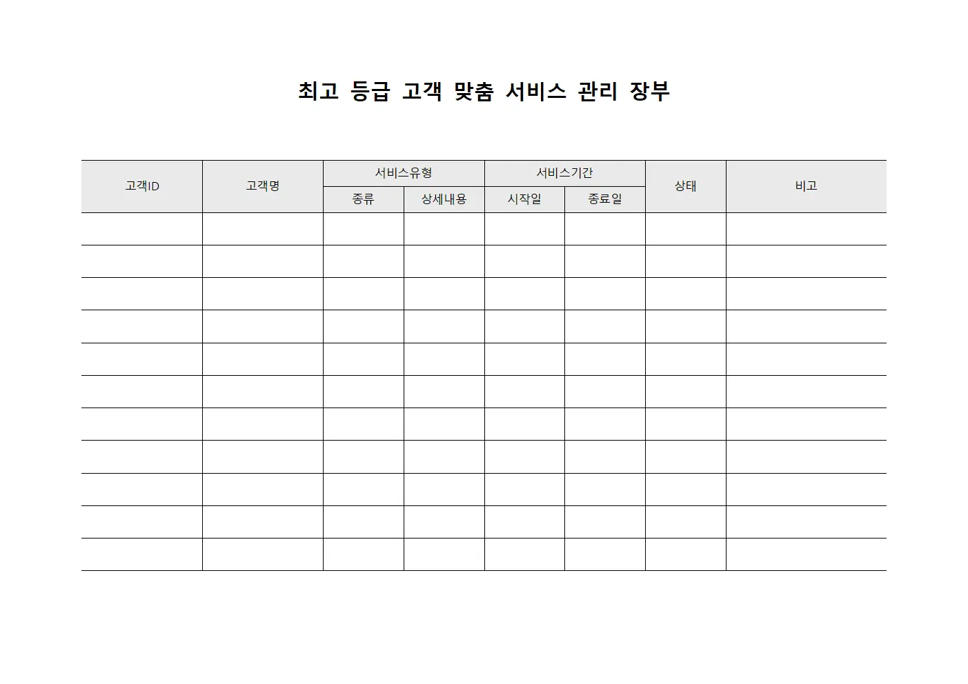 최고 등급 고객 맞춤 서비스 관리 장부