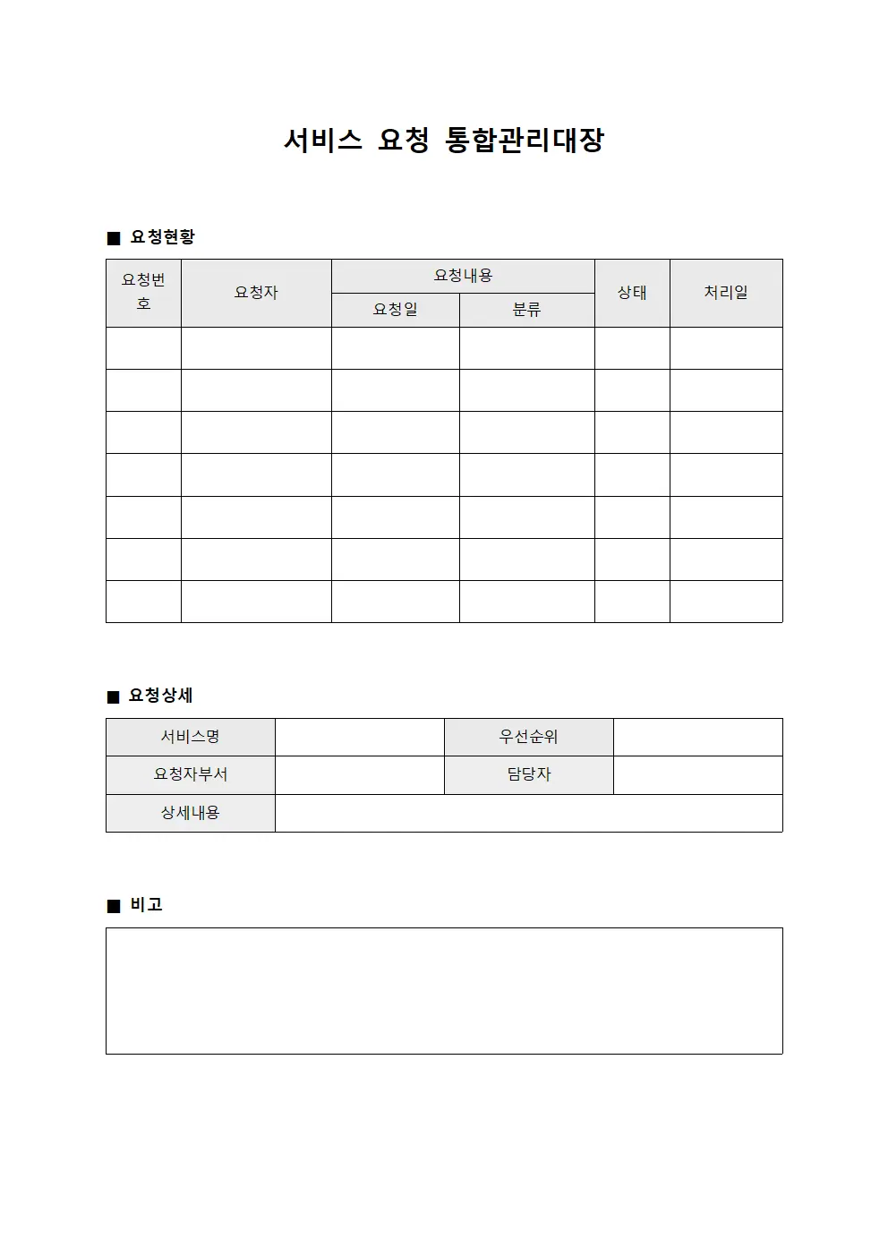 서비스 요청 통합관리대장