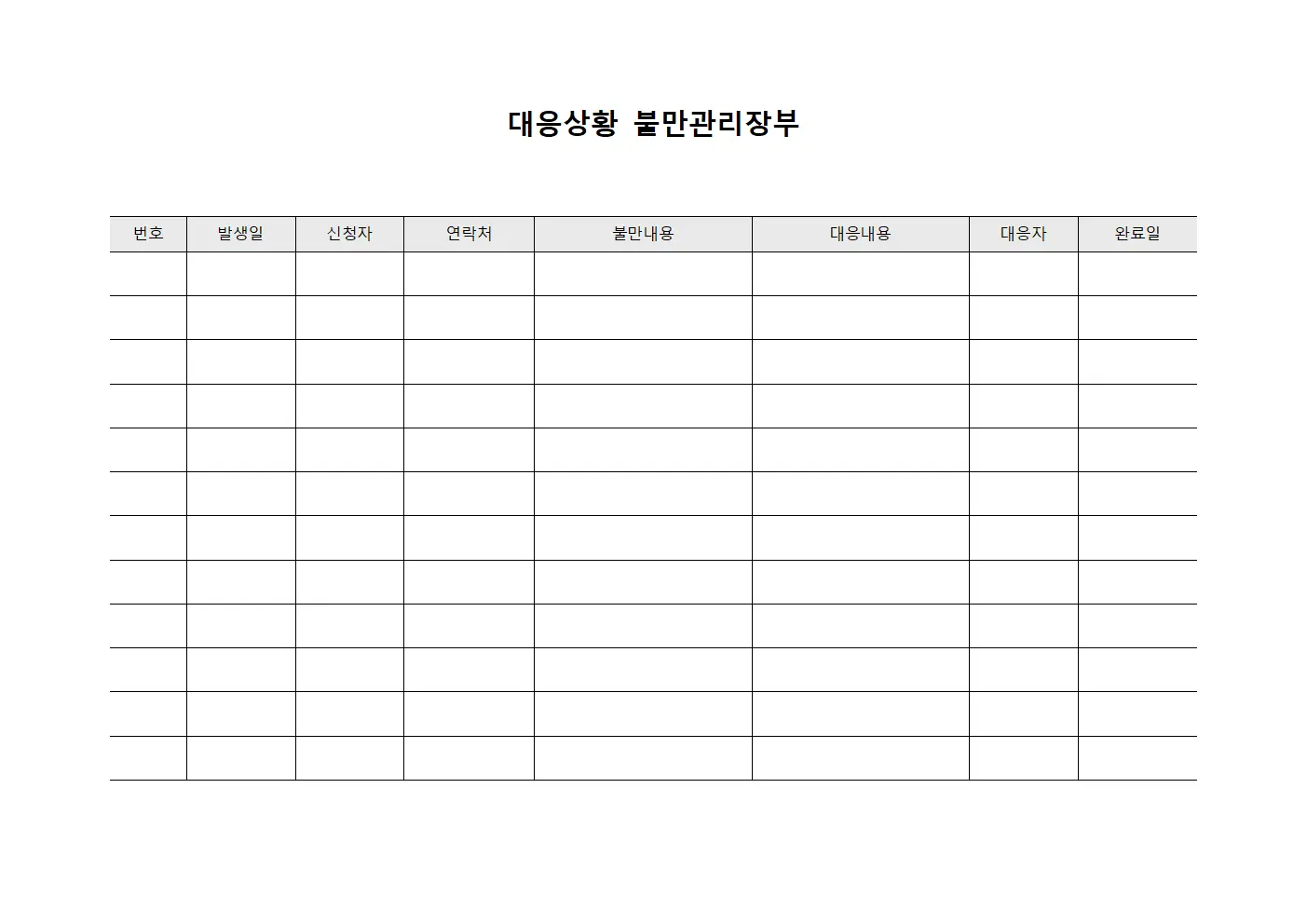 대응상황 불만관리장부