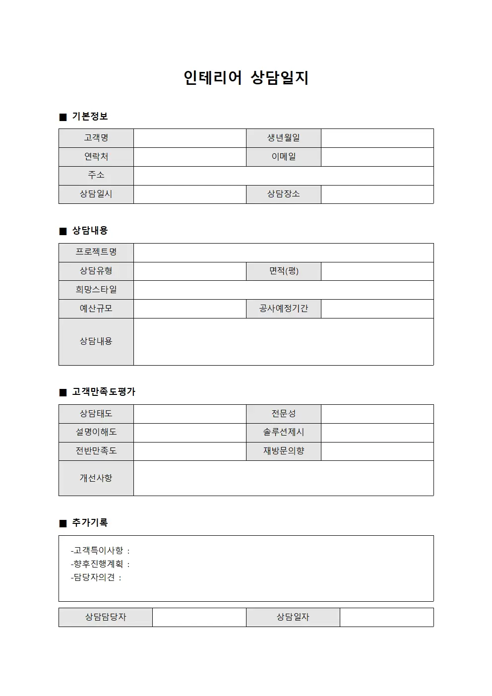 인테리어상담일지 - 고객만족도