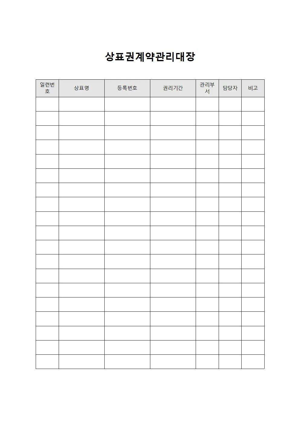 상표권 계약 관리 대장