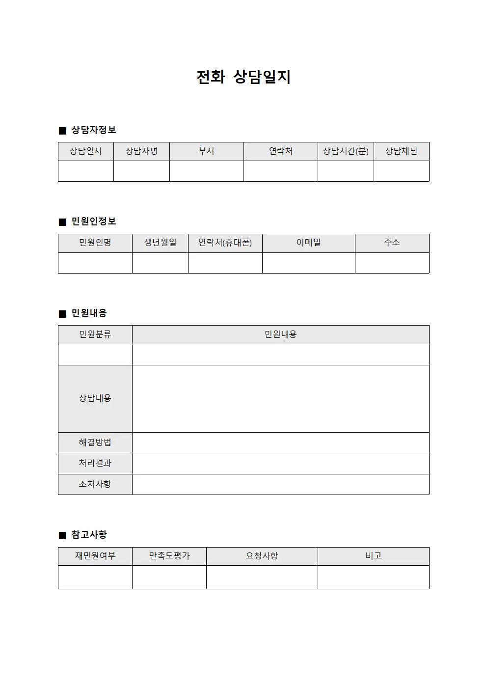 전화상담일지 - 민원해결