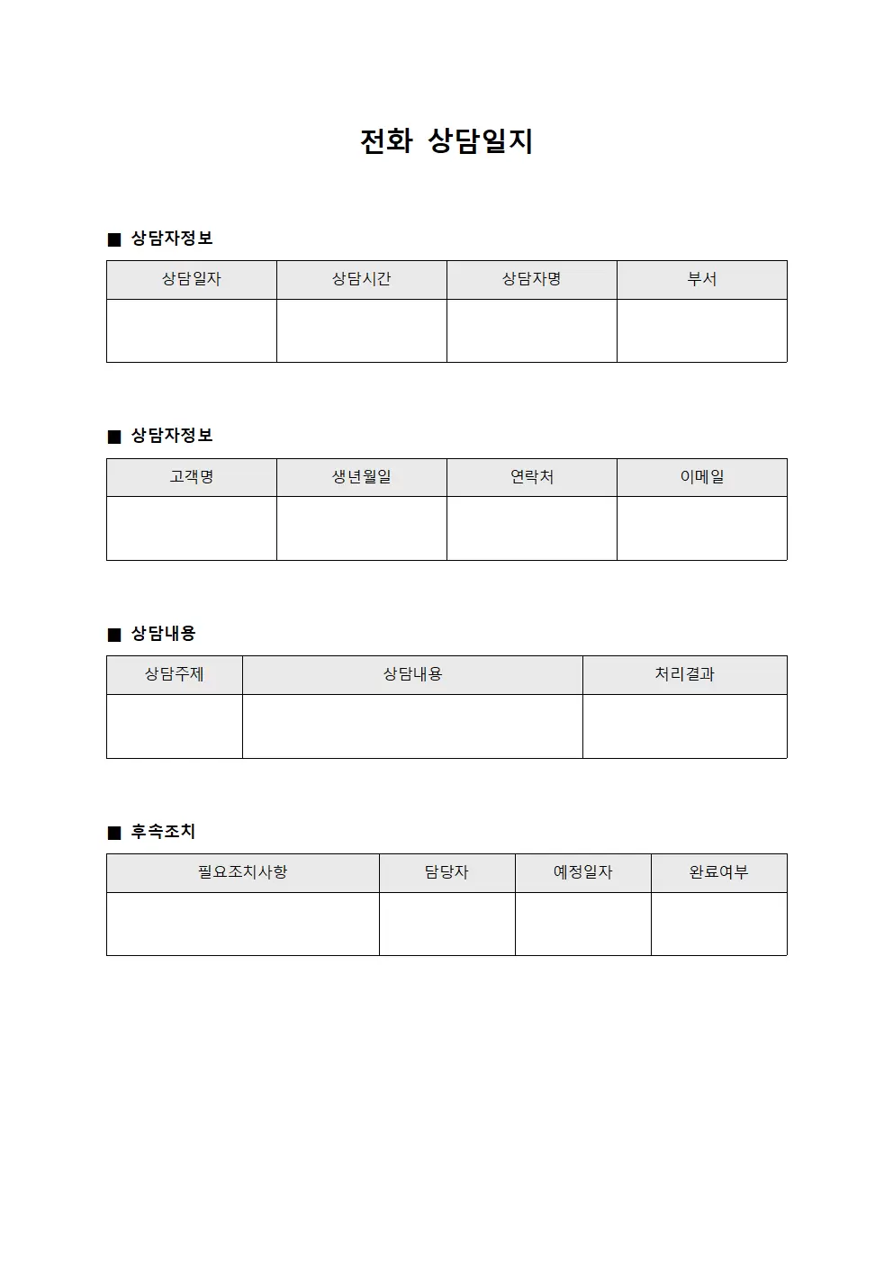 전화상담일지 - 정리대장