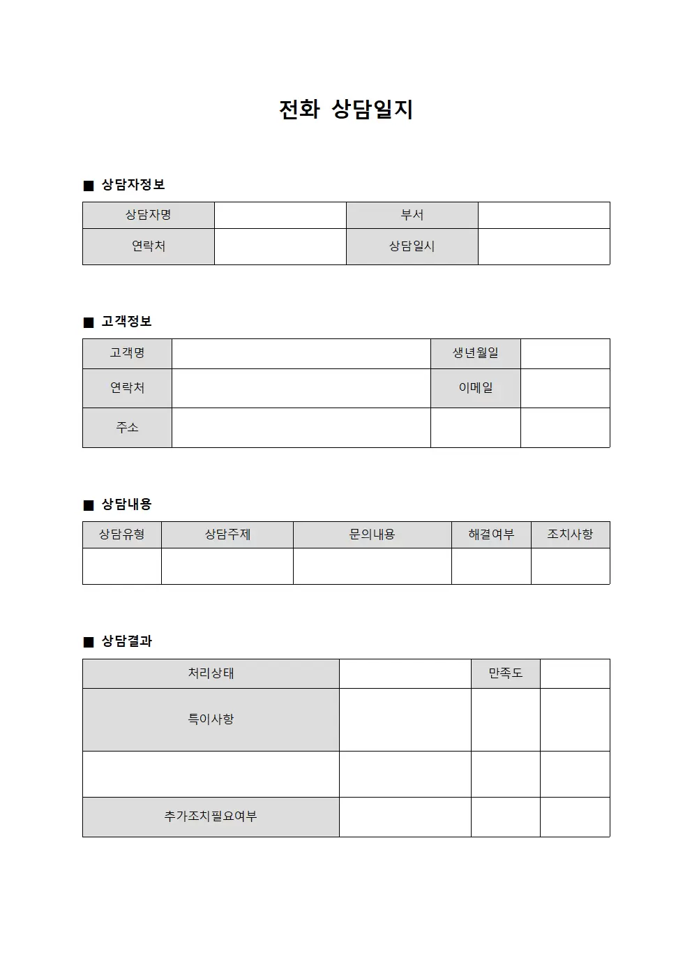 일일통화내용 전화상담일지 양식.서식