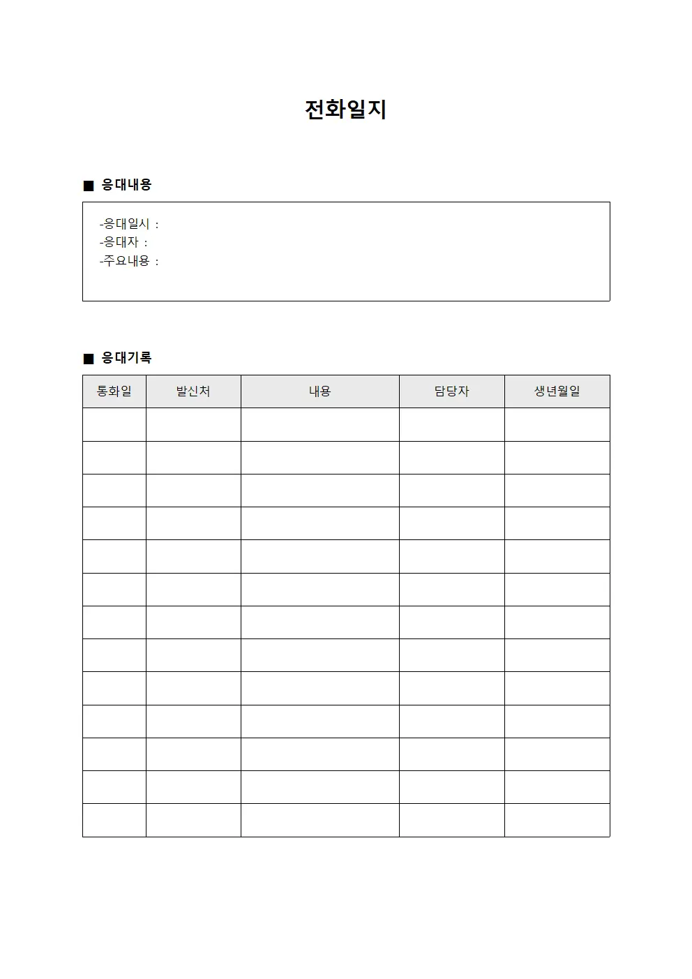전화일지 (고객응대 보고서)