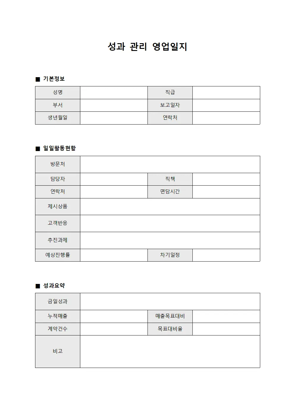 성과 관리 영업일지 양식파일