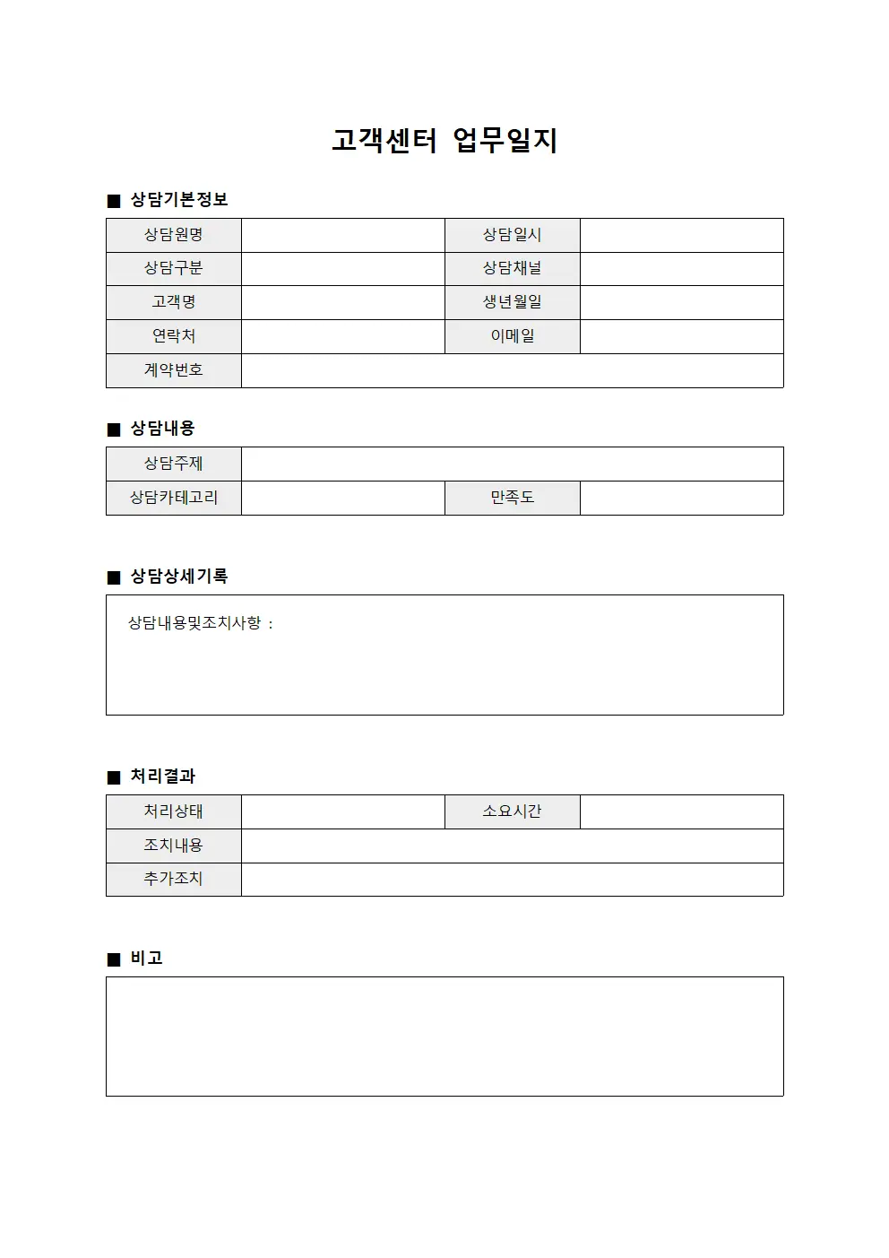 고객센터 업무일지