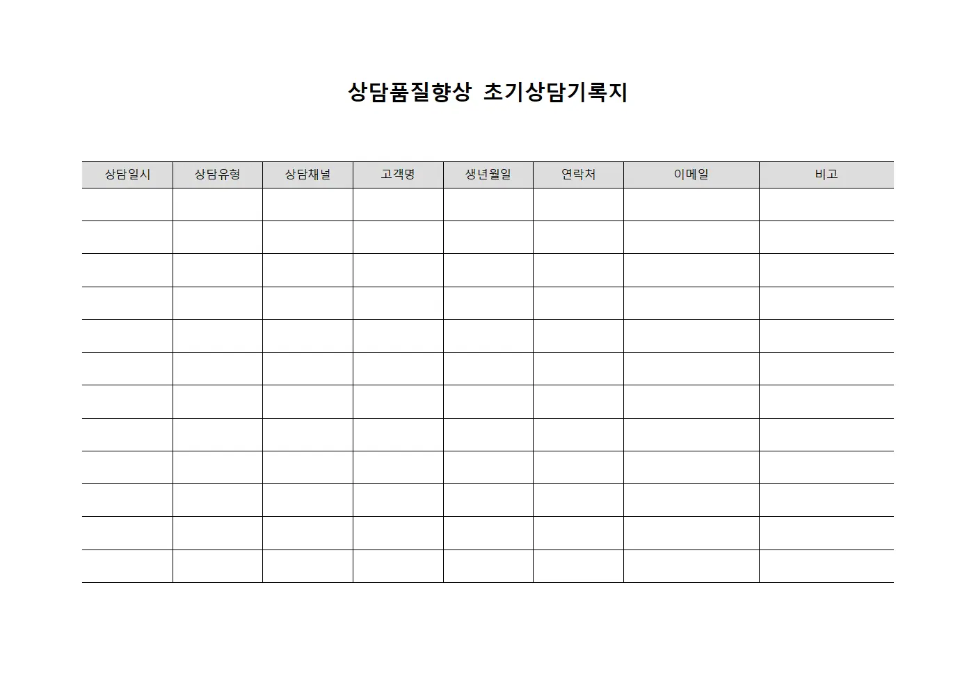 상담품질향상 초기상담기록지