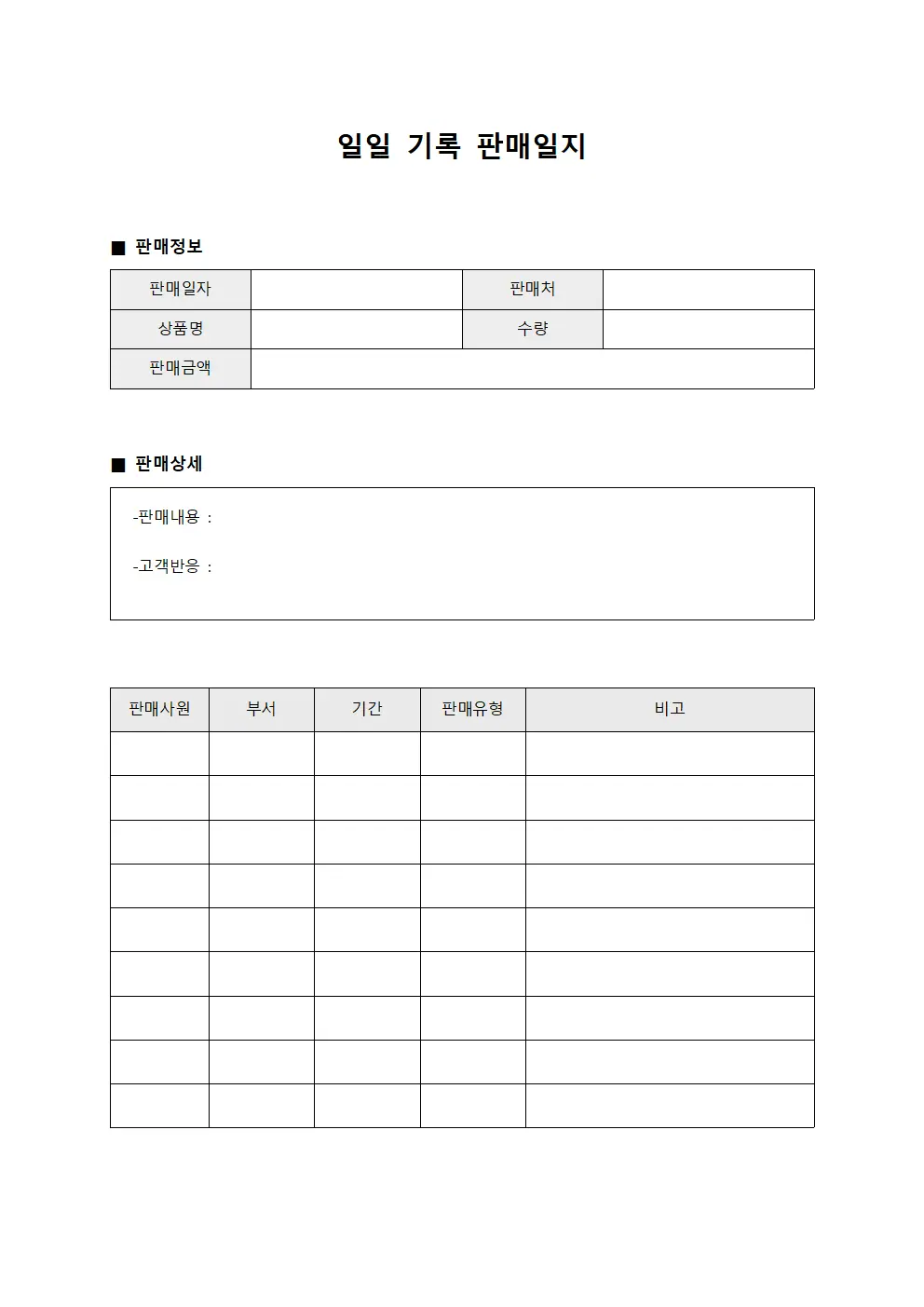 일일 기록 판매일지