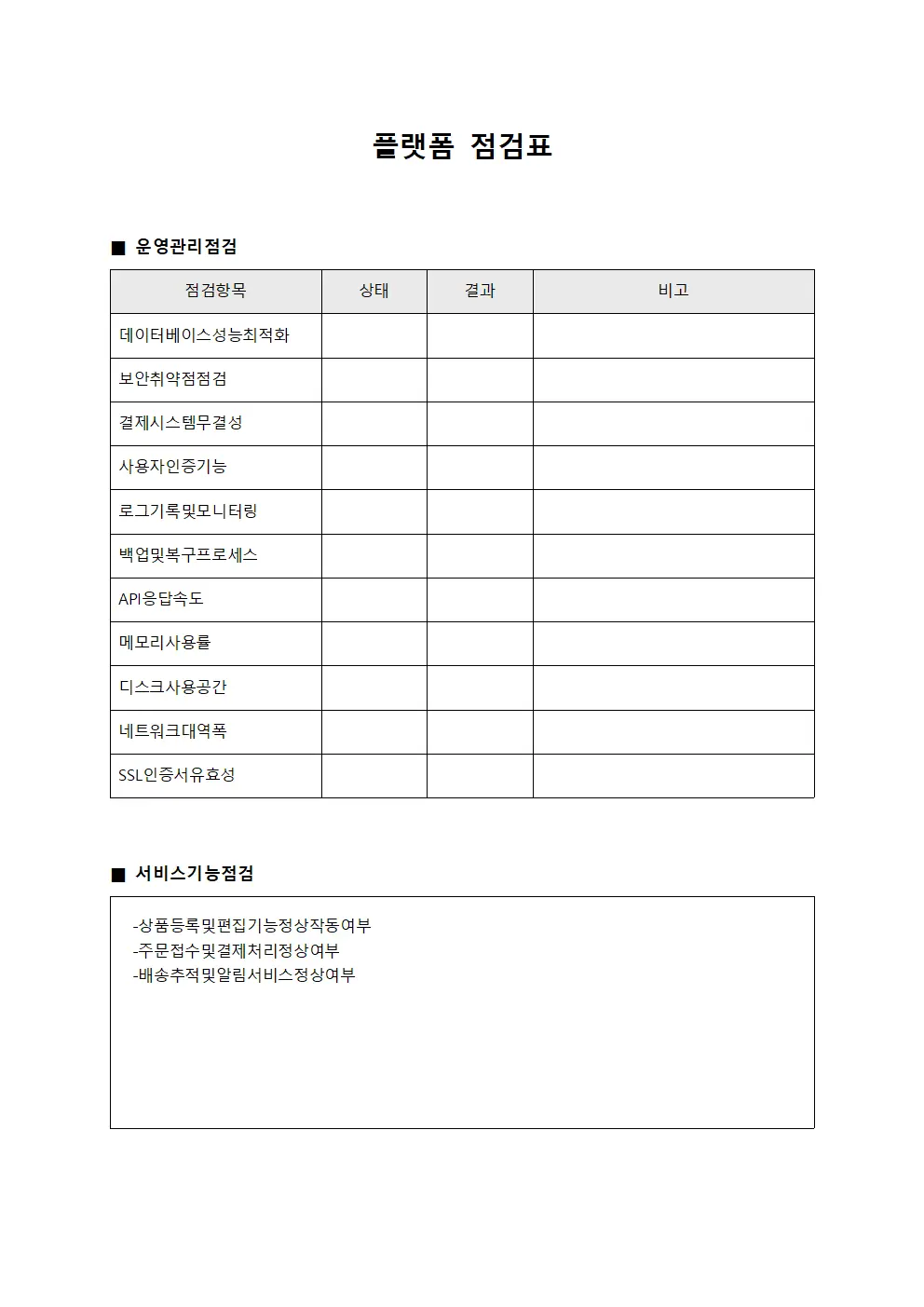 플랫폼 점검표