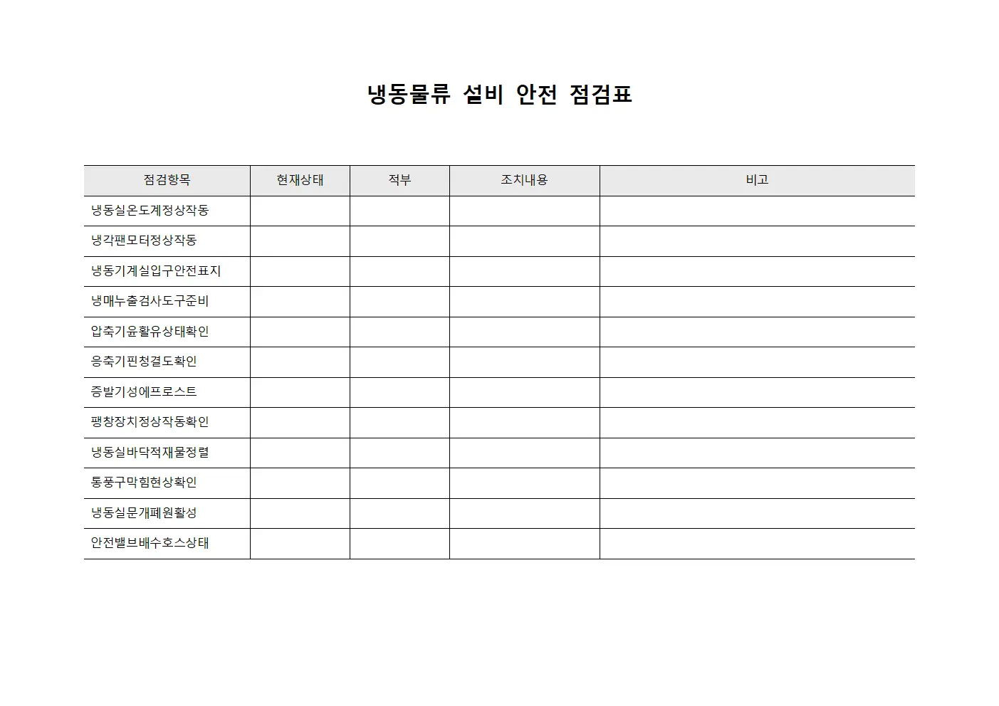 냉동물류 설비 안전 점검표 파일서식