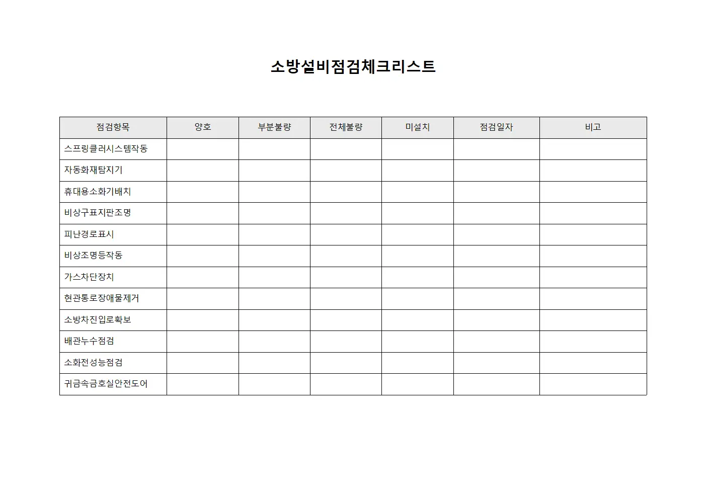 소방설비점검체크리스트 문서양식