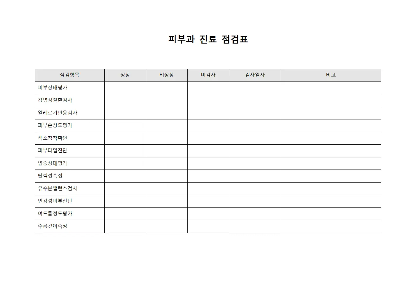 피부과 진료 점검표 서식.양식