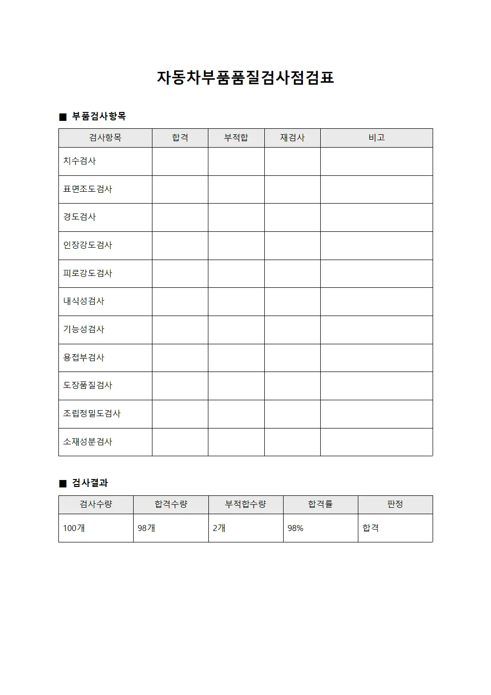 자동차부품품질검사점검표 파일양식