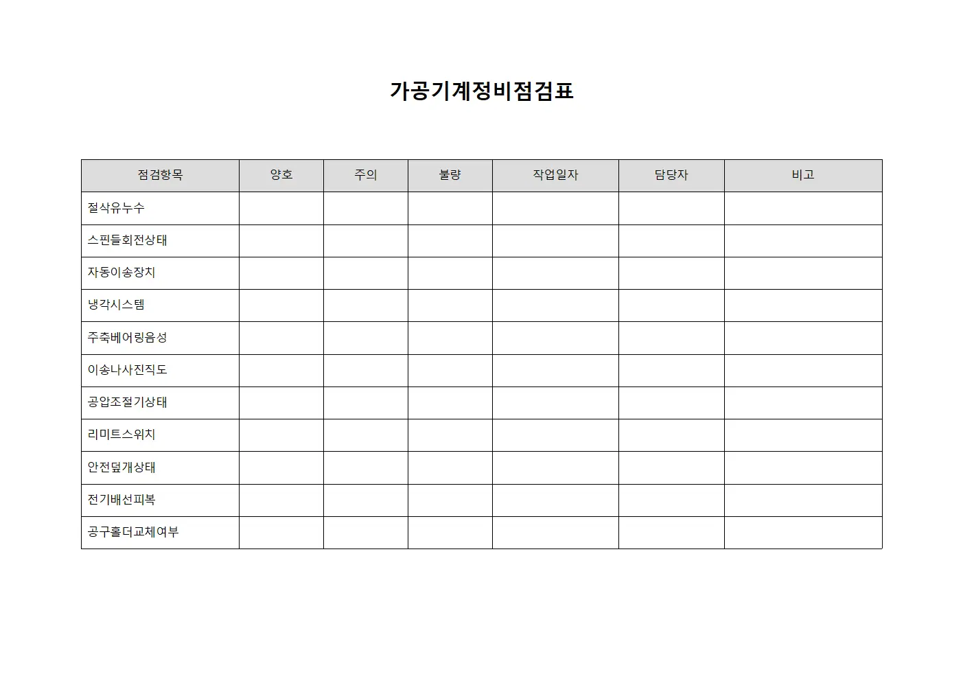 가공기계정비점검표 파일서식