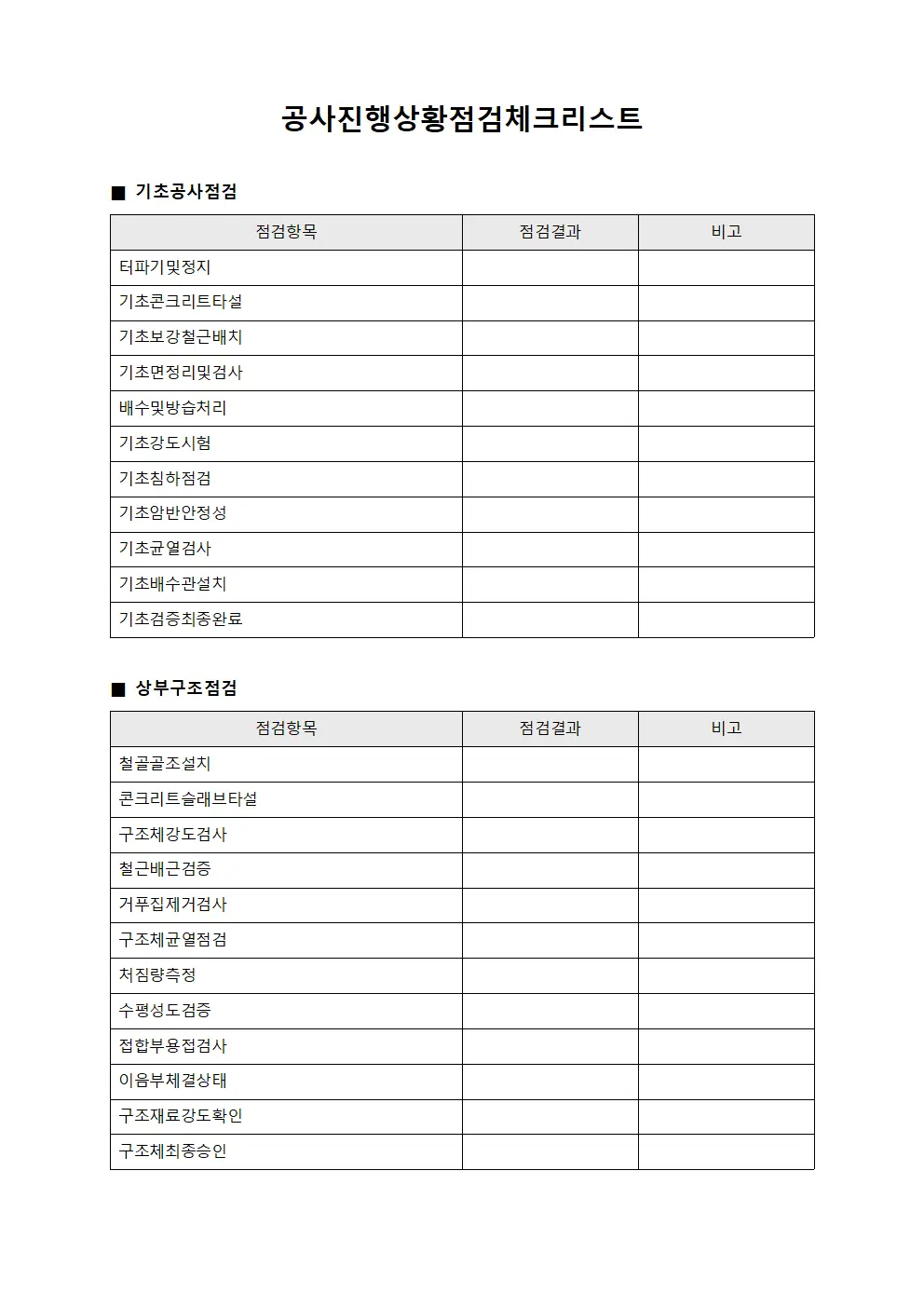공사진행상황점검체크리스트