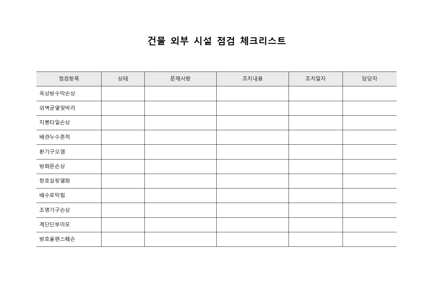 건물 외부 시설 점검 체크리스트
