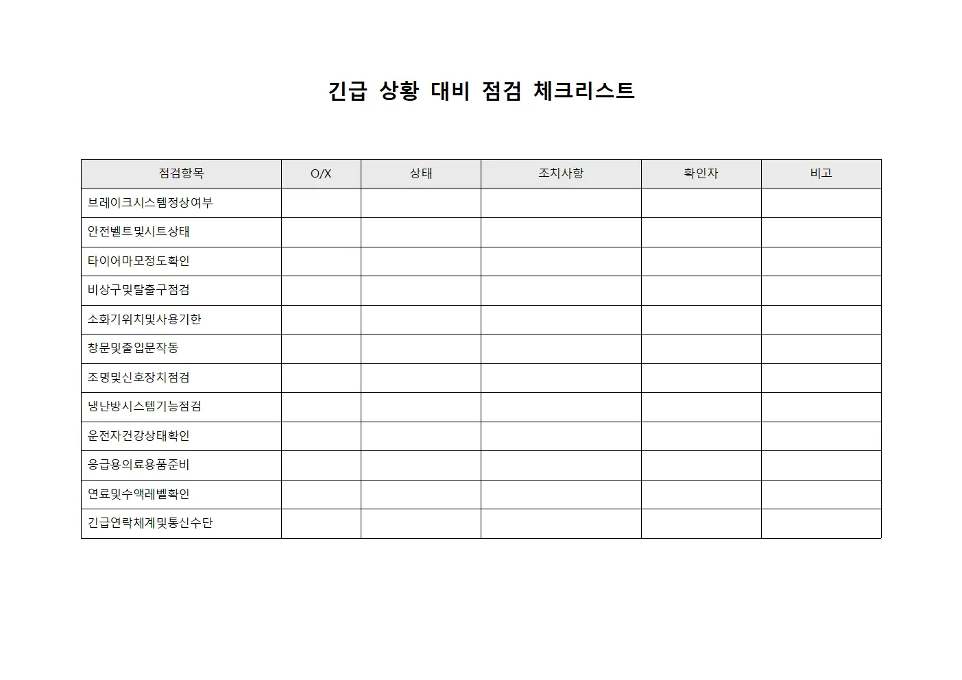긴급 상황 대비 점검 체크리스트 문서.양식