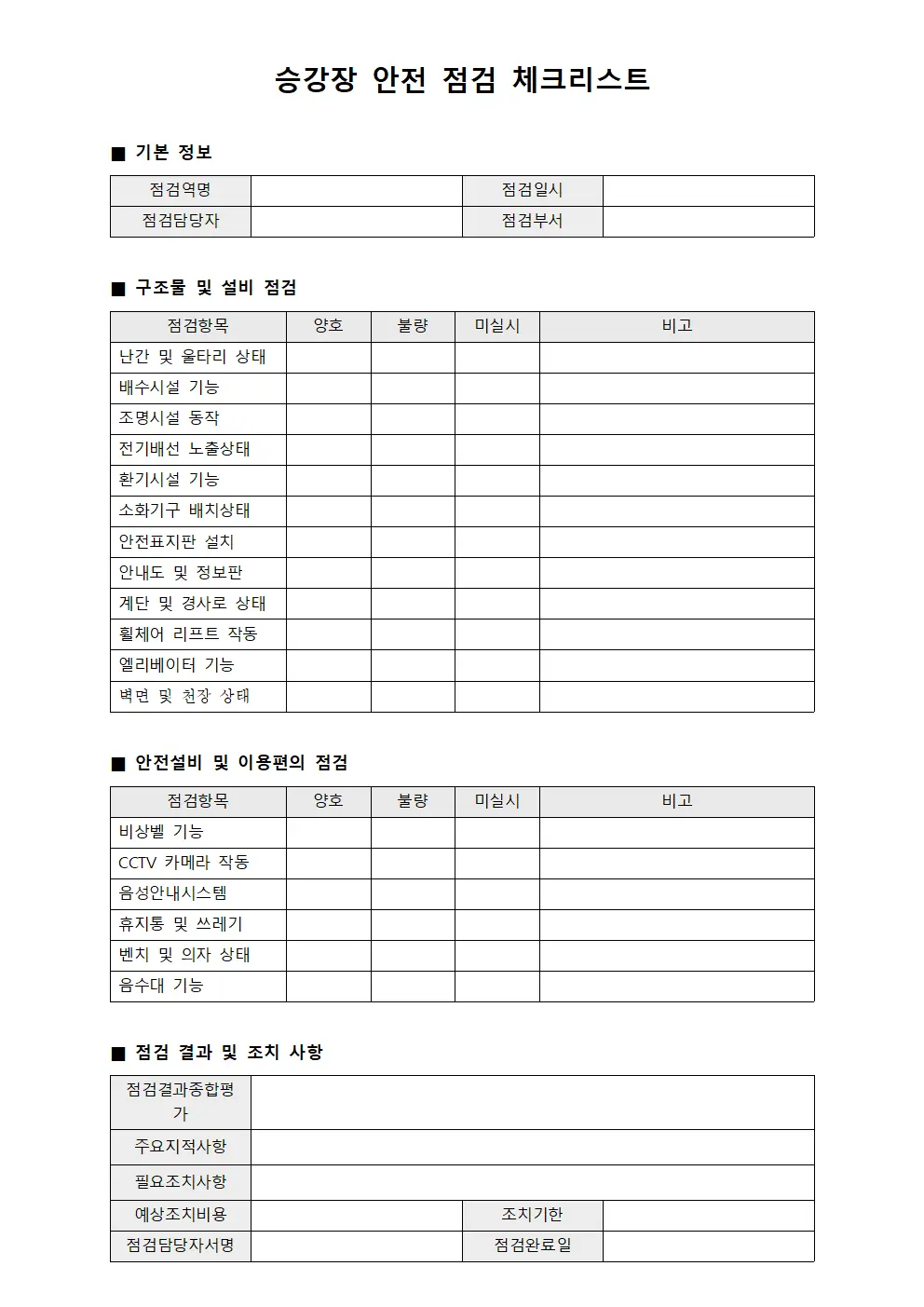 승강장 안전 점검 체크리스트