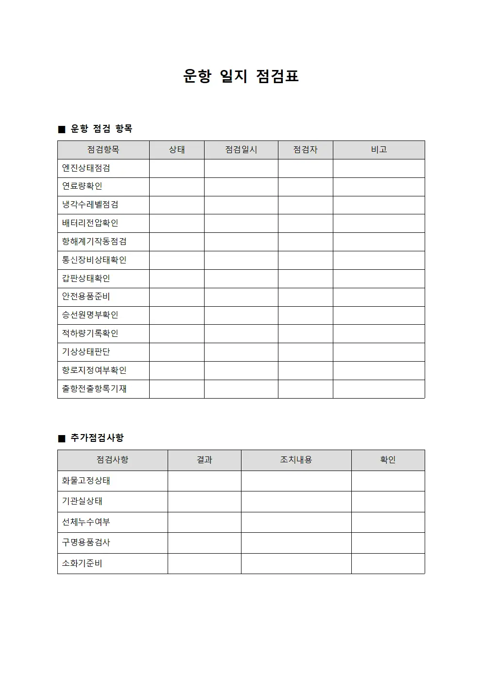 운항 일지 점검표 템플릿