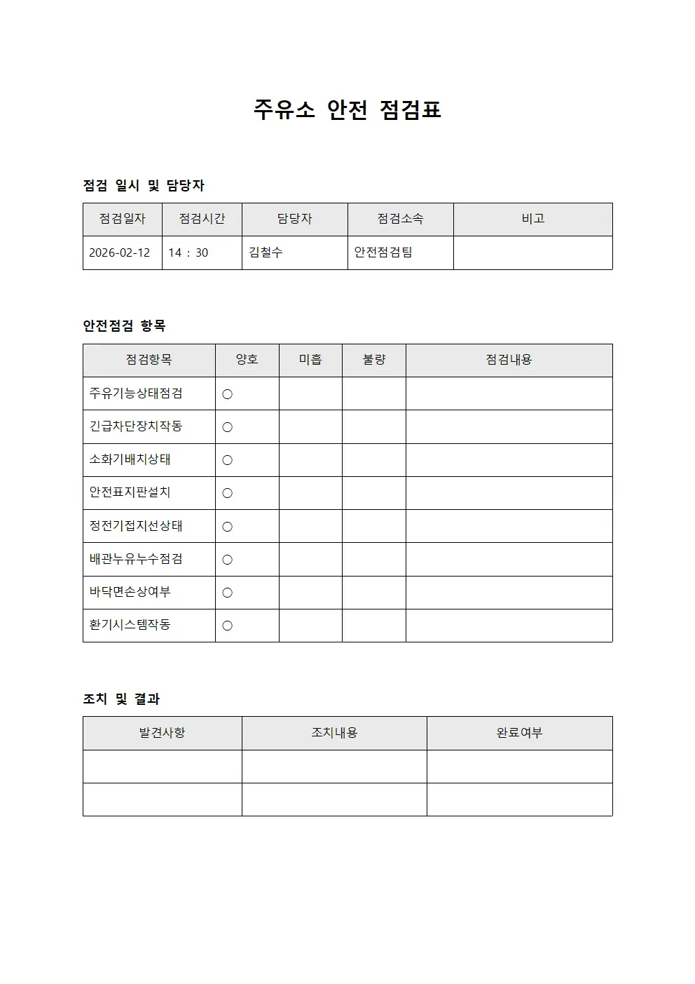 주유소 안전 점검표