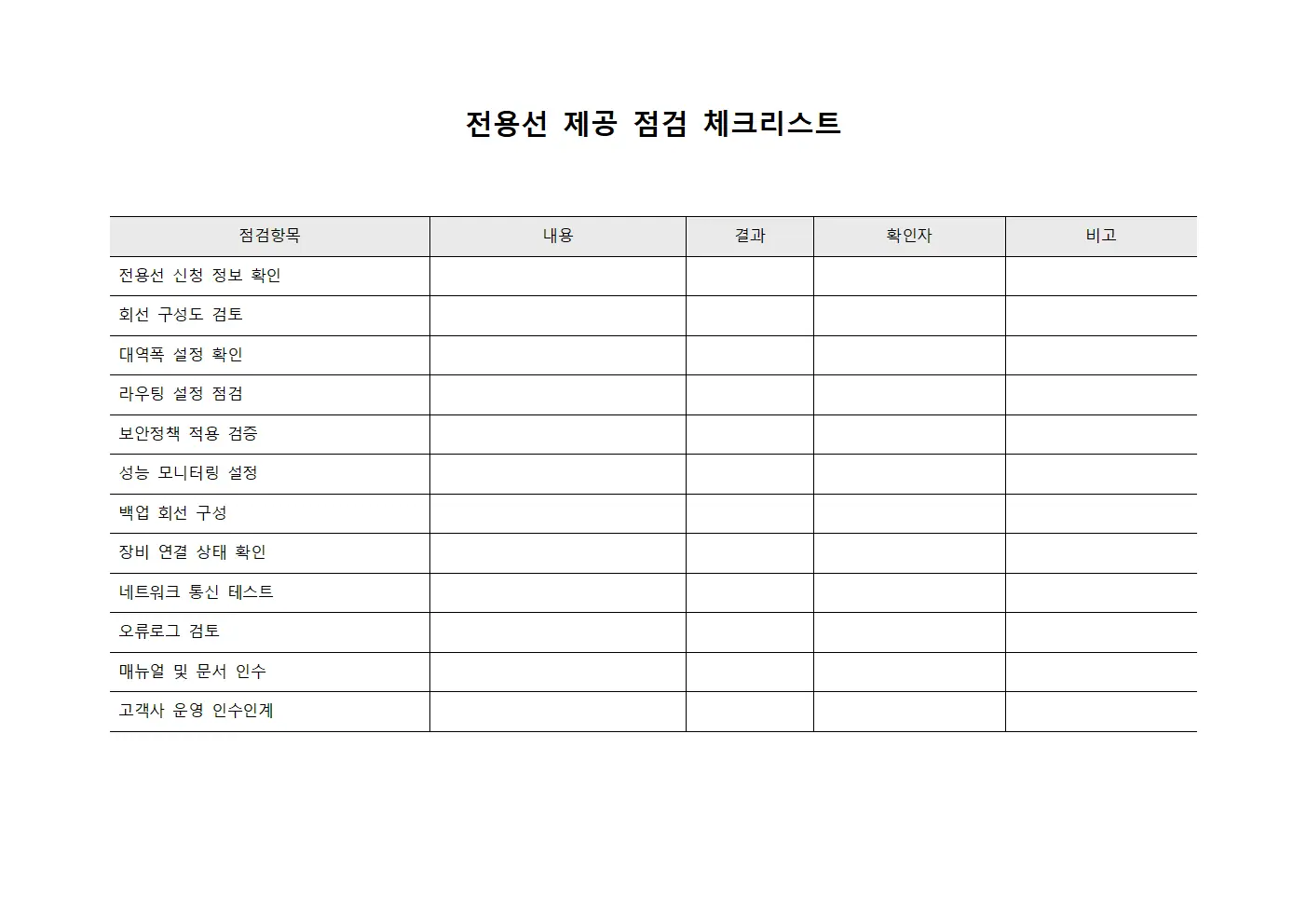 전용선 제공 점검 체크리스트