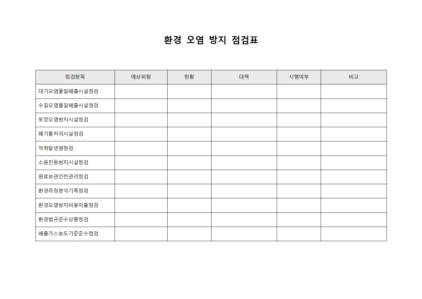 환경 오염 방지 점검표