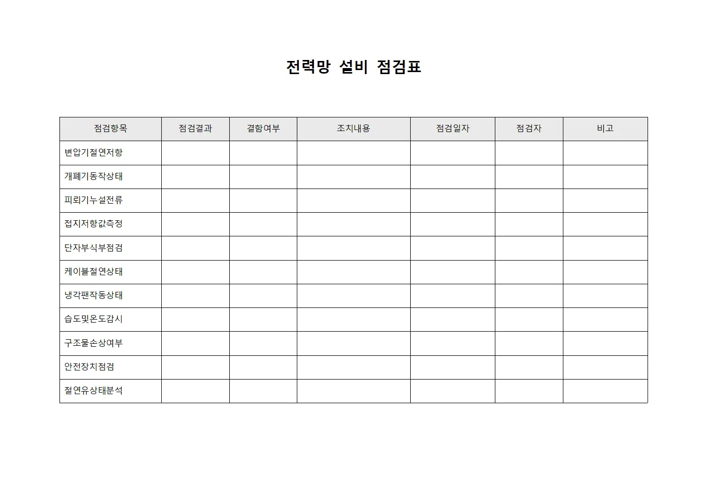 전력망 설비 점검표 파일서식