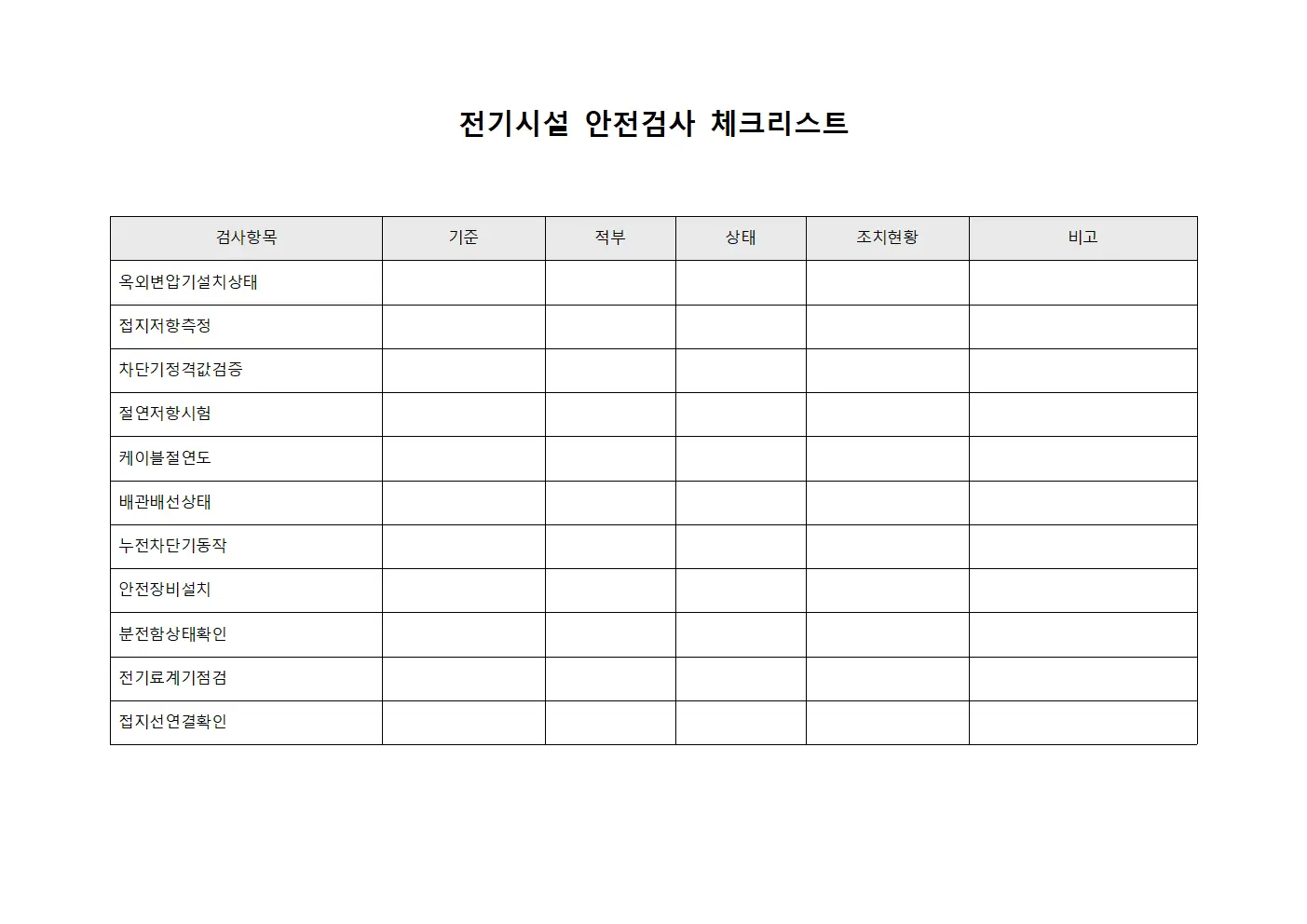 전기시설 안전검사 체크리스트