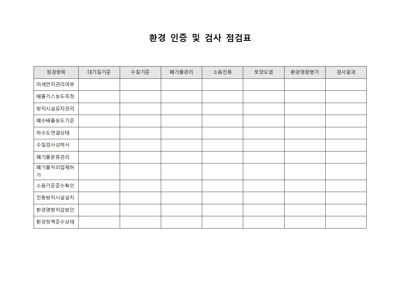 환경 인증 및 검사 점검표 파일서식