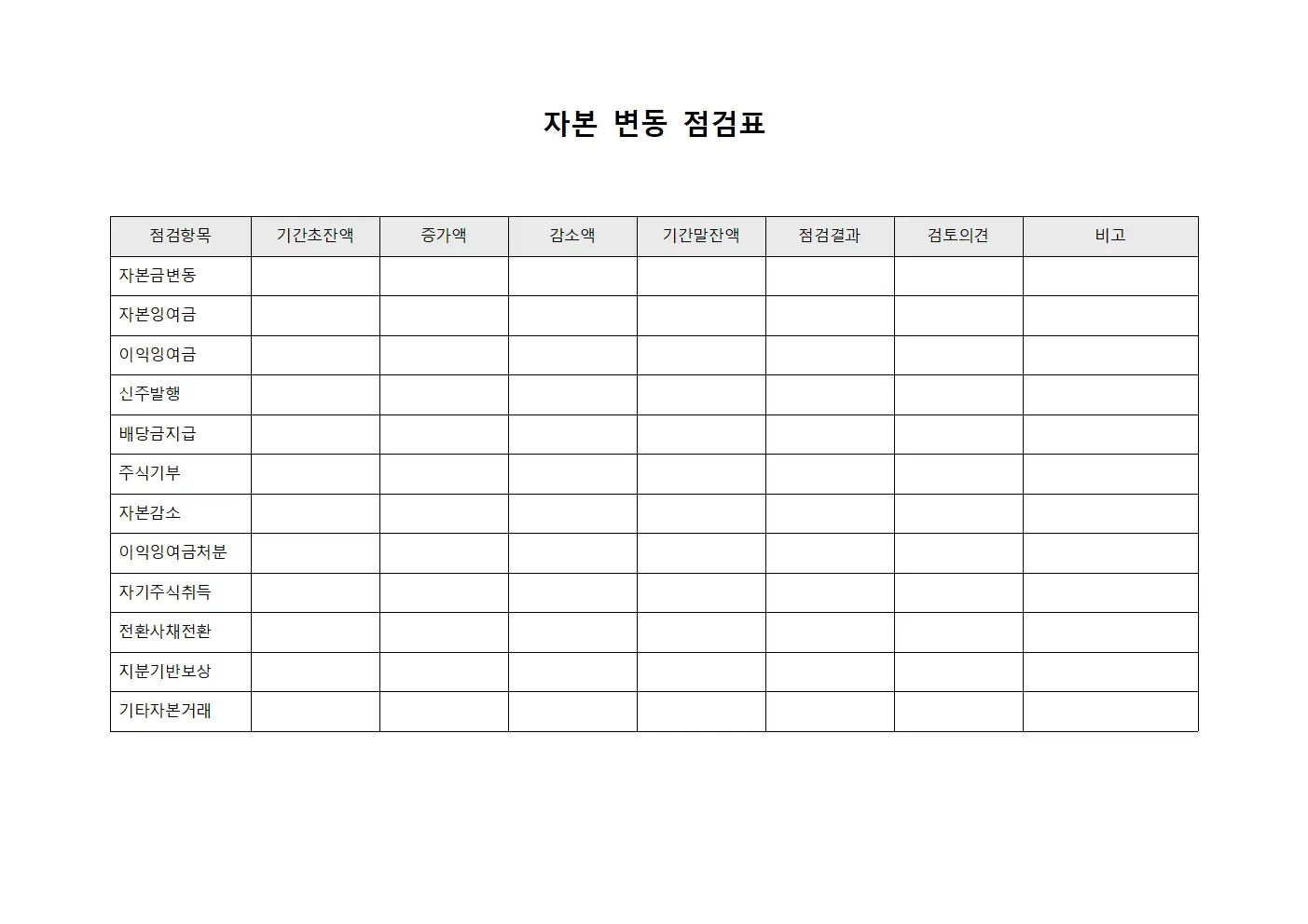 자본 변동 점검표