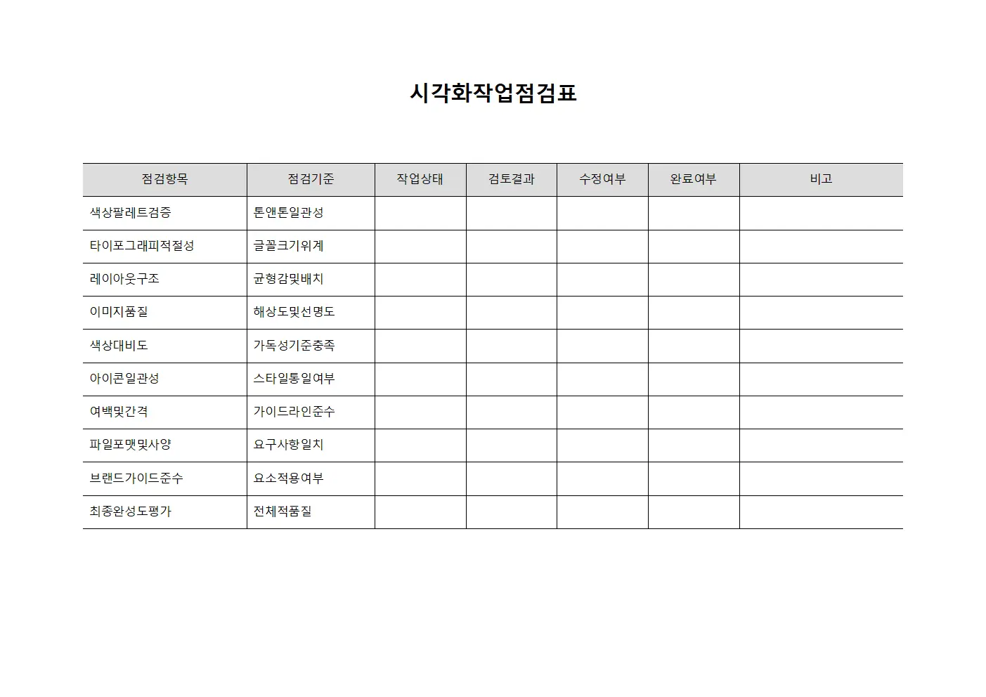 시각화작업점검표 양식