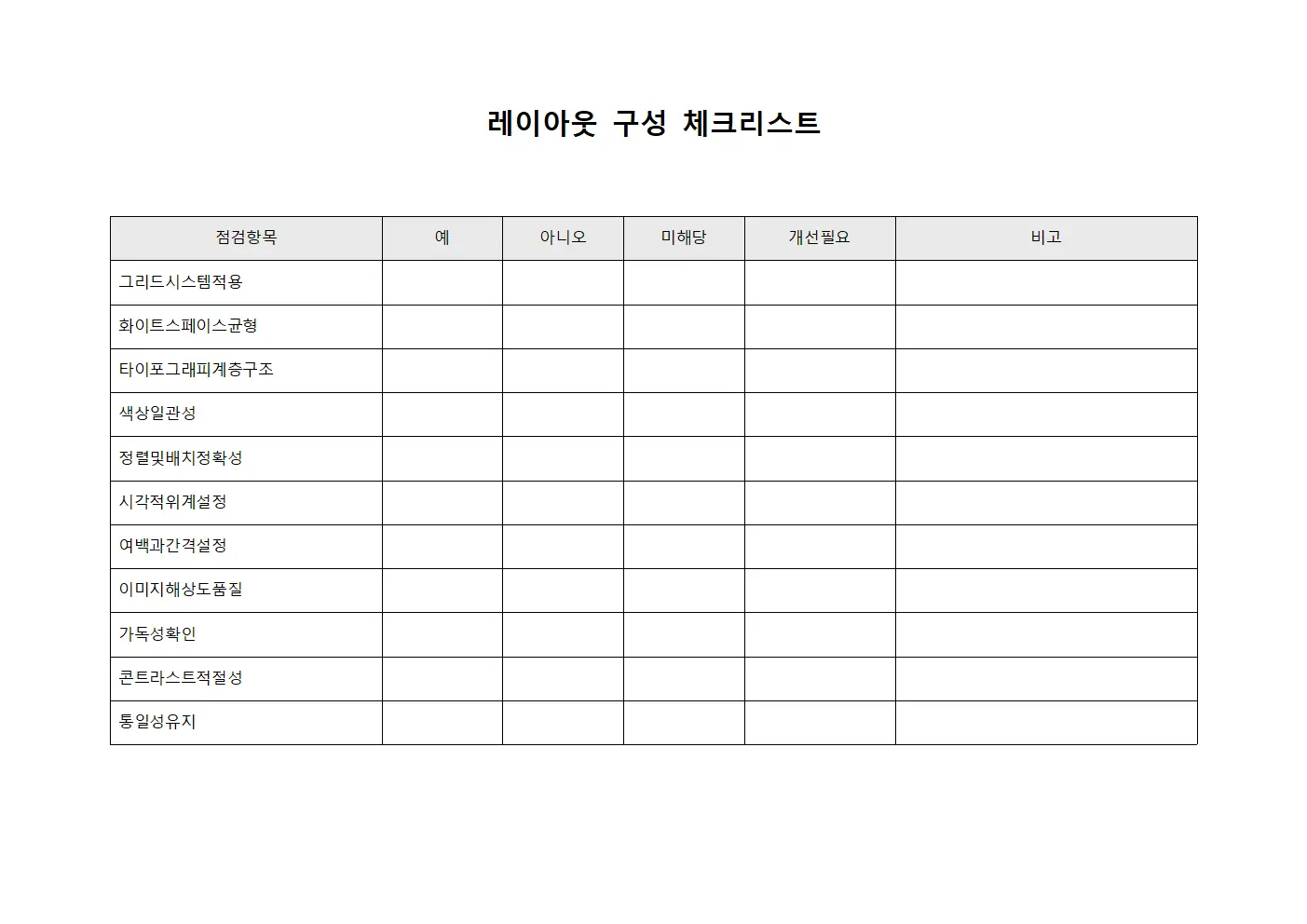 레이아웃 구성 체크리스트