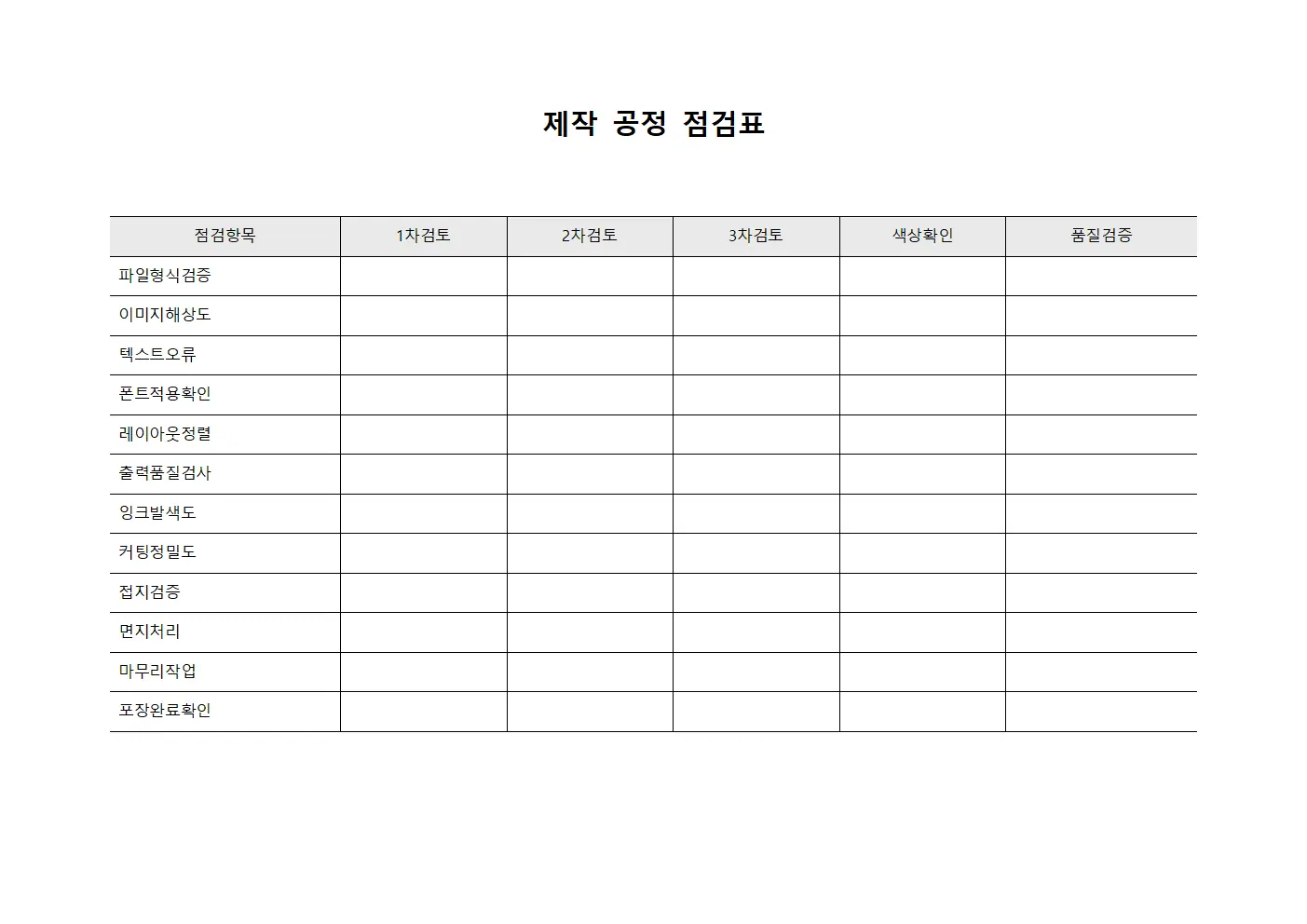 제작 공정 점검표