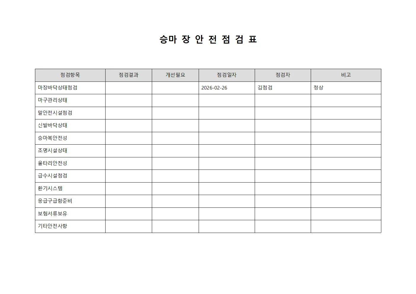 승마장 안전점검표
