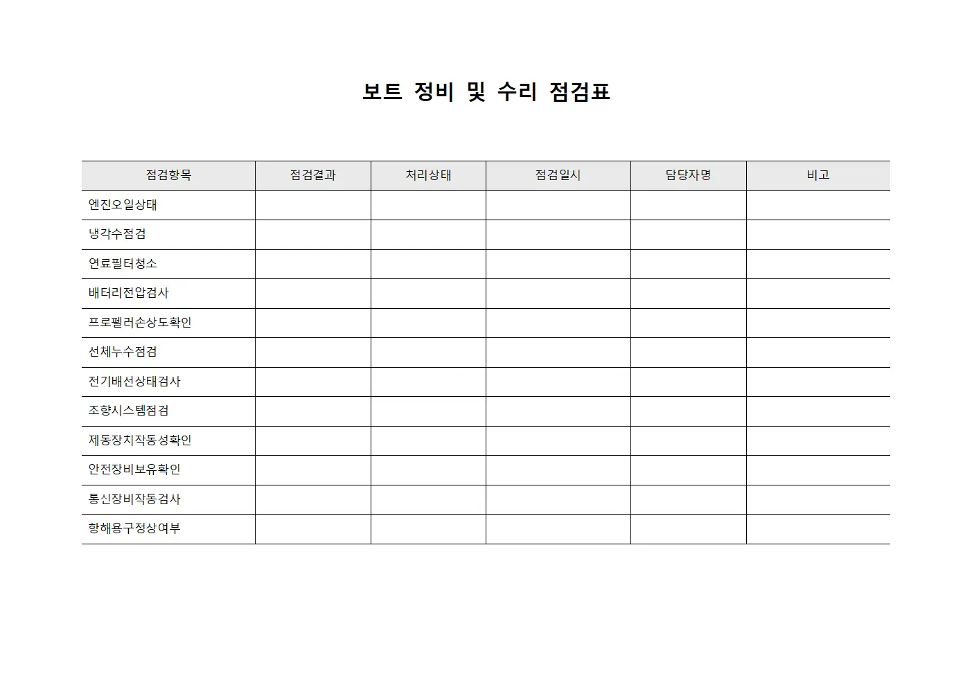 보트 정비 및 수리 점검표
