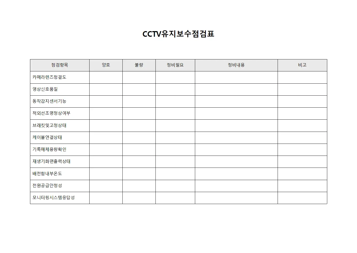 영상감시장비 유지보수점검표 파일서식