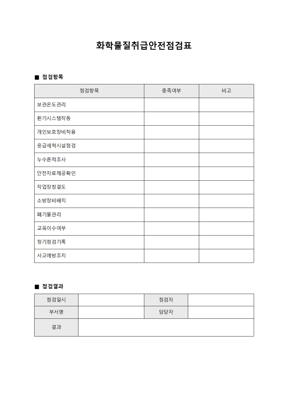 화학물질취급안전점검표