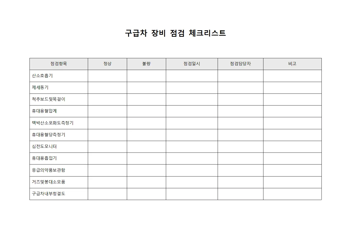 구급차 장비 점검 체크리스트