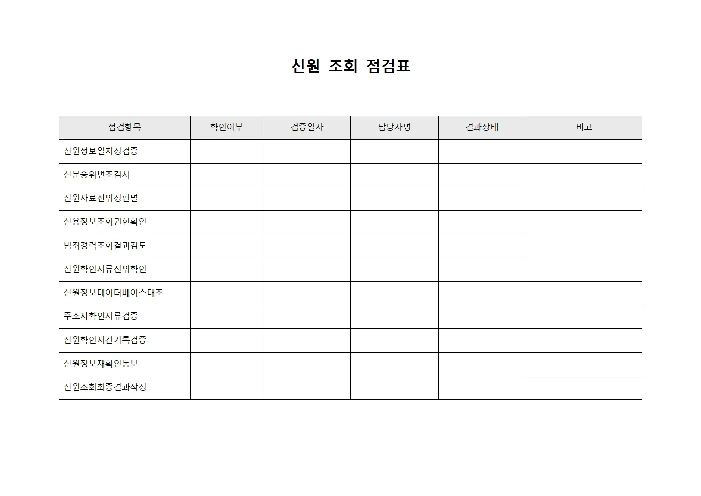 신원 조회 점검표 서식문서