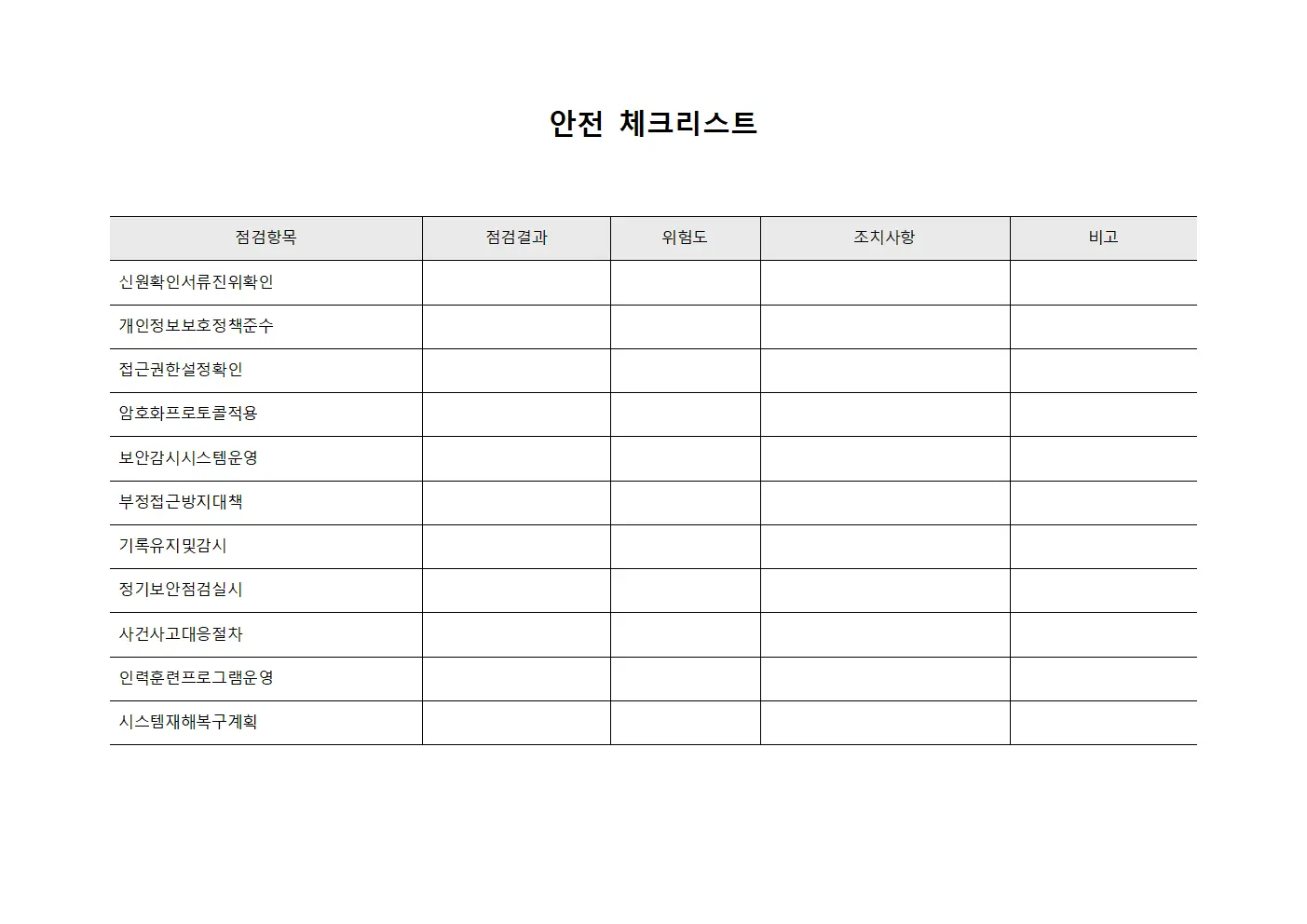 서비스보안안전신원조회및신원확인안전체크리스트 파일서식