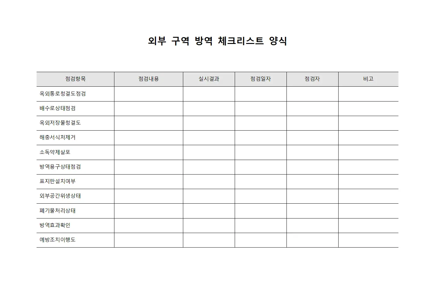 외부 구역 방역 체크리스트