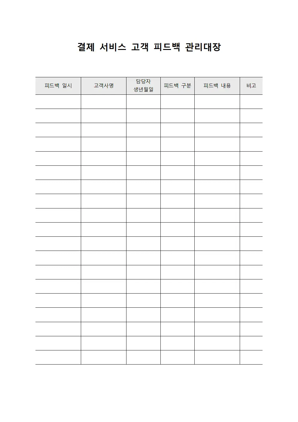 결제 서비스 고객 피드백 관리대장