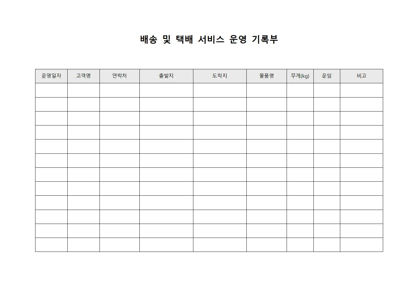 배송 및 택배 서비스 운영 기록부