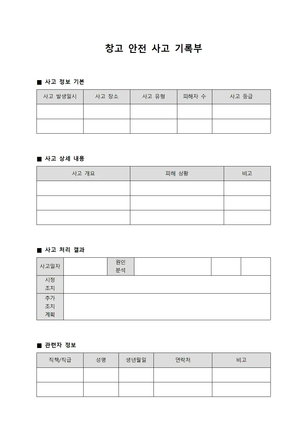 창고 안전 사고 기록부